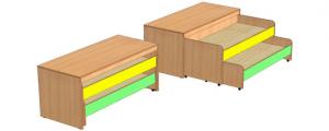 Кровать двухъярусная выкатная с тумбой 1480х650х685
