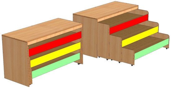 Кровать трехъярусная выкатная с тумбой 1532х650х900